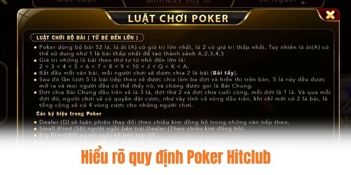 Quy định quan trọng khác trong poker Hitclub