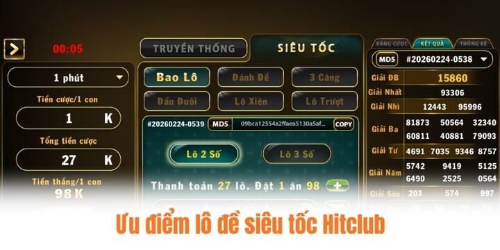 Tận hưởng trò chơi lô đề siêu tốc Hitclub với nhiều ưu điểm